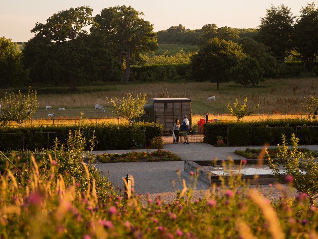 Golden hour in the gardens lights up the landscape